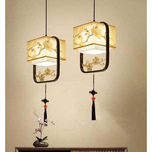 New Chinese Dining Room Chandelier Entrance Porch Corridor Restaurant Droplight Bedroom Light Pendant Lamp Cloth Hanging Lamp