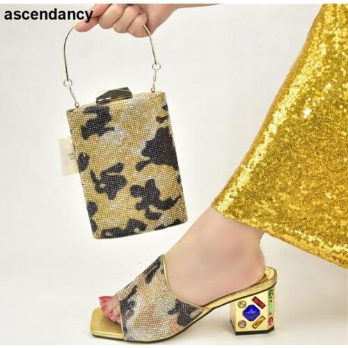 New Arrival Shoes and Bag for Party Wedding Ladies Dress Shoes Nigerian Women Party Shoes with Rhinestone Size 43 Women Shoes