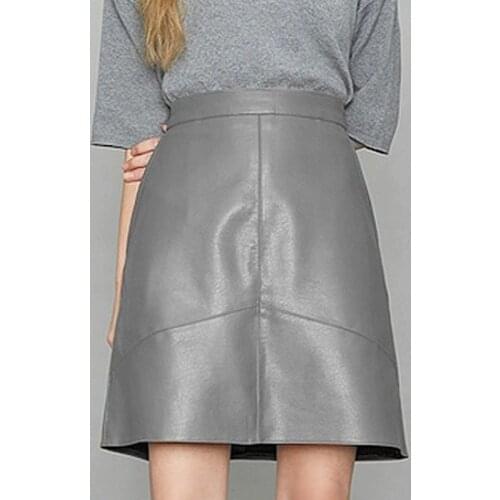 Autumn Winter Sheepskin High Waist Genuine Leather Small Real Leather Skirt Female Korean A-line Package Hip Women Skirt
