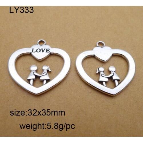 25pcs Antique Silver Alloy Heart Lover Charms Pendants For DIY Jewelry Making Findings 32x35mm