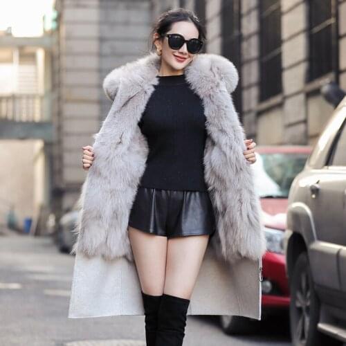Real Fox Fur Coat Winter Jacket Women Luxury Wool Coat Female Double Side Woolen Coat Korean Long Jacket Abrigo Mujer MY