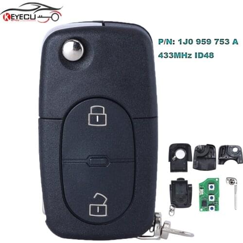 KEYECU 1J0 959 753A 1J0959753A Folding Car key 433MHz 2 buttons ID48 for VW Golf Passat 1998-2000