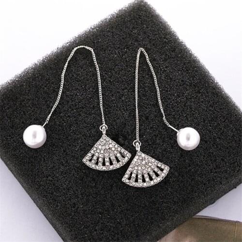 Temperament Long Tassel Earrings Trendy Simulated Pearl Sector Earrings for Women Fashion Jewelry Bijoux Wholesale