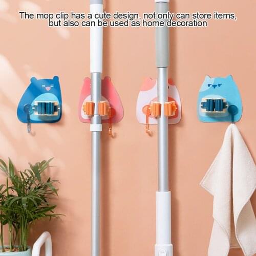 Mop Hanger Hook Wall Mounted Mop Holder Organizer Plastic Kitchen Bathroom Storage Rack ABS PVC Punch-free Mop Storage Rack