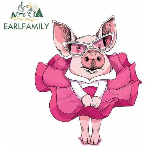 EARLFAMILY 13cm x 10.9cm for Block Skirt Pig Funny Pink Vinyl Bumper Car Wrap Anime Car Stickers VAN Windshield Surfboard Decal