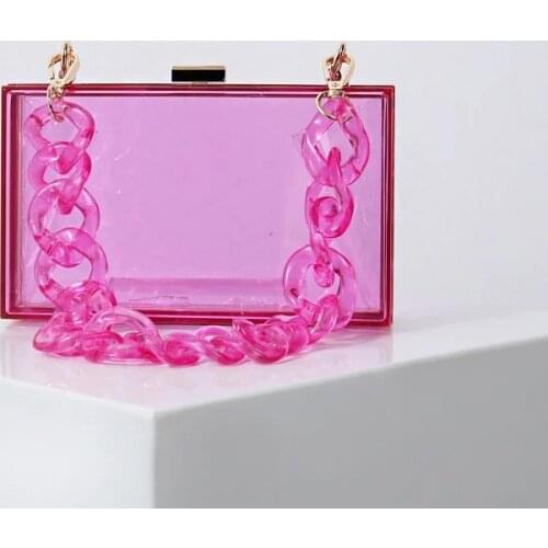 Candy clear transparent handmade women factory acrylic box clutches purse frame with resin chain evening party handbags wallet