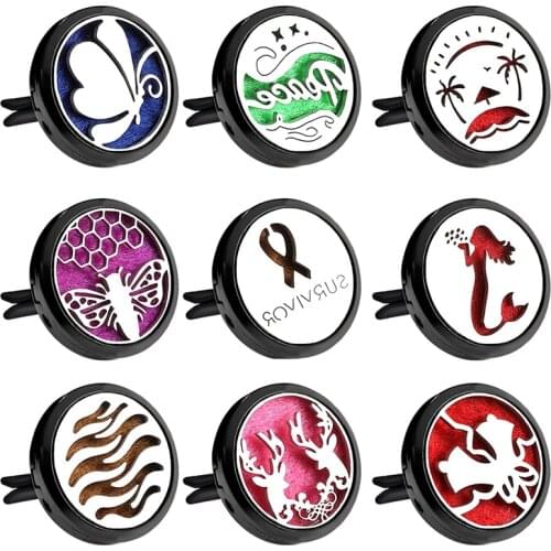 Bright Black Peace Style Aromatherapy Car Air Freshener Clip Stainless Steel Car Essential Oil Diffuser Locket Perfume Necklace