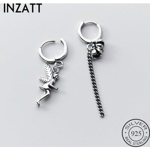 INZATT Real 925 Sterling Silver Tassel Elves Hoop Earrings For Fashion Women Party Cute Fine Jewelry Minimalist Accessories Gift