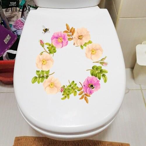 ZTTZDY 23.6×24.8CM Hibiscus Wreath Wall Stickers Mural Fashion WC Decoration Toilet Decals T2-1300
