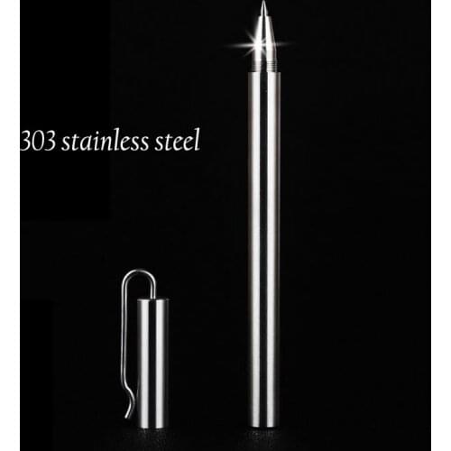 1 pcs Creative Handmade Stainless Steel Signature Pen Solid Portable Pocket Metal Clip Gel Pen Tactical Pen Self Defense EDC