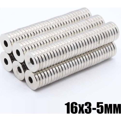 20pcs 16x3-5 mm neodymium iron boron 16x3 hole 5 mm strong N35 magnet strong magnetic iron strong magnetic steel round with hole