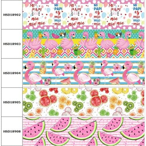 10yard Mini Watermelon Fruit Flamingo Cartoon Grosgrain Ribbon Accessory Hairbow Headwear Decoration DIY Wholesale OEM 38MM 75MM