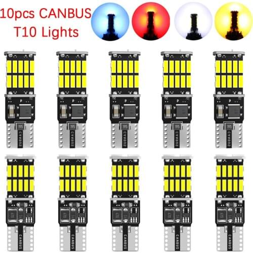 10pcs T10 W5W 194 Car Led Lights 4014 SMD Canbus No Error For Auto Interior Dome Bulbs Wedge License Plate Lamp 6000K 12V Diode