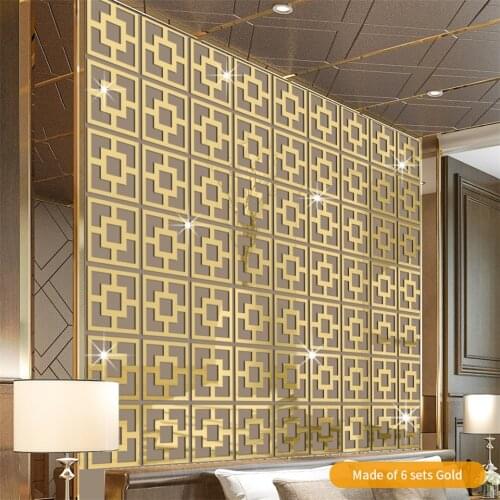 12pcs Square Hollow Mirror Sticker Living Room Bedroom Decor Wallpaper DIY Acrylic Mirror Wall Mural Decal Creative Wall Sticker