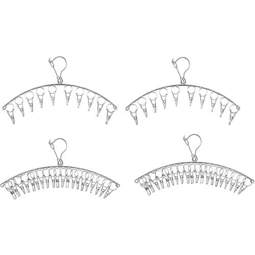4 Pack Stainless Steel Laundry Drying Rack Clothes Hanger with 10 and 20 Clips,Windproof,for Socks Bras Hats Towels Etc