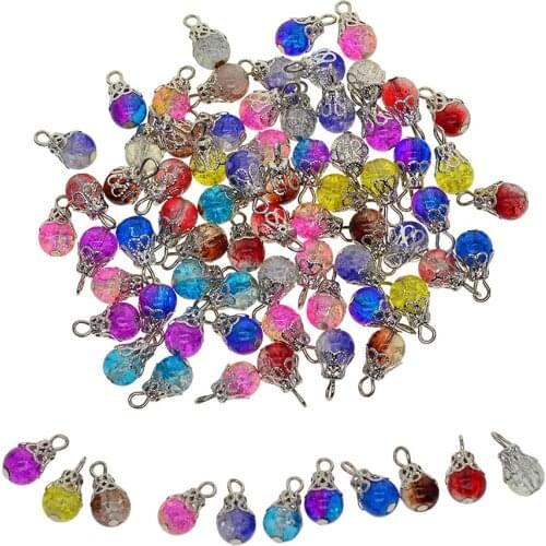 50pcs Bulk Glass Bead Charms Flower Cap Pendants For Jewelry Making Decors Craft