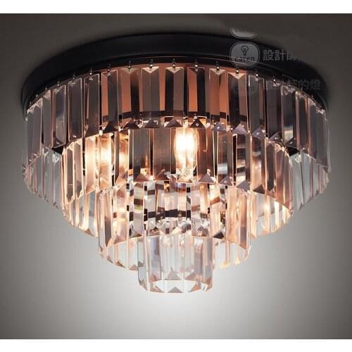 American Classical Crystal Round Living Room Ceiling Lamp Vintage European Bedroom Cake Crystal Ceiling Lighting Fixtures