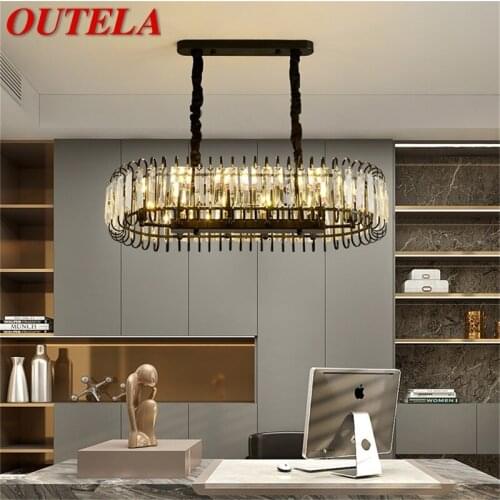 OUTELA Black Postmodern Rectangle Chandelier Fixtures Crystal Pendant Lamp Light Home LED for Decoration