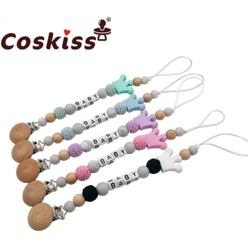Coskiss New DIY Silicone Baby Pacifier Clip Personalised Name Pacifier Chain for Baby Teething Soother Chew Toy Dummy Clips