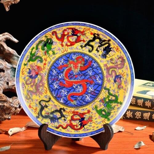 HOME LIVING ROOM TOP TALISMAN # EXORCISE EVIL SPIRITS ROYAL FLYING DRAGON FENG SHUI PORCELAIN PLATE BEST BUSINESS PRESENT