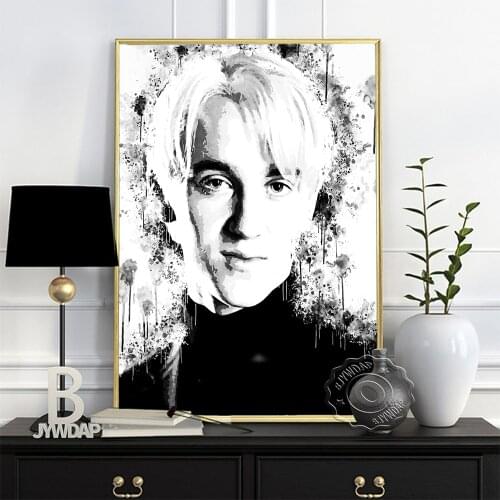 Draco Malfoy Fictional Character Poster, Black White Handsome Men Image Watercolor Canvas Painting, Nordic Minimalism Home Decor