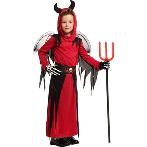 M-XL Red Boys Halloween Demon Costumes Kids Children Hell Devil Scary Cosplay Carnival Purim Stage play Masquerade party dress