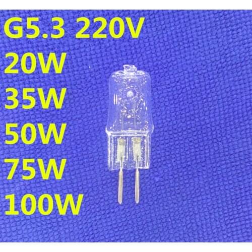 5PCS halogen bulb g5.3 220v 100w 75w 50w 35w 20w Machine working light bulb 220v g5.3 halogen bulb