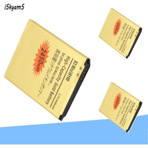 ISkyamS 3x 2450mAh EB425161LU Gold Battery For Galaxy S3 SIII MINI I699 S7562 S9920 I8190 I8160 S7560 J1 Mini J1Mini J105H J106H