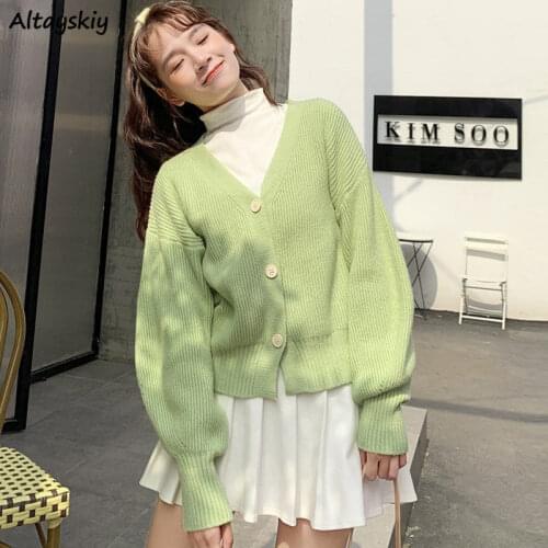 Cardigan Womens Solid Knitted Sweaters Leisure All-match Korean Style Loose Elegant Students Fashion Candy Color Female Soft New