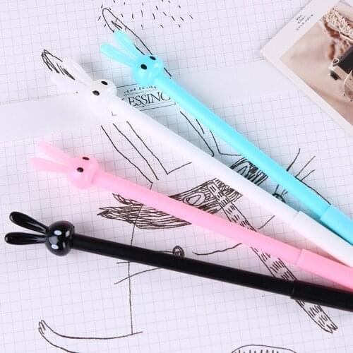 48pcs/lot Kawaii Long-eared Rabbit Gel Pen 0.5mm Material Escolar Rabbit Pen Korean School Supplies Stationery Wholesale