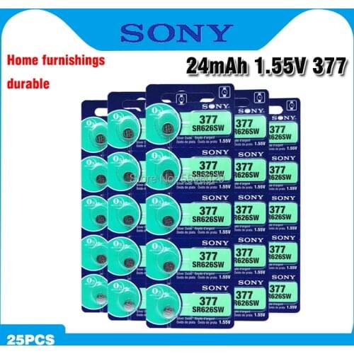 25PC SONY Original 1.55V AG4 377A 377 LR626 SR626SW SR66 LR66 Button Cell Watch Coin Battery Watch batteries MADE IN JAPAN