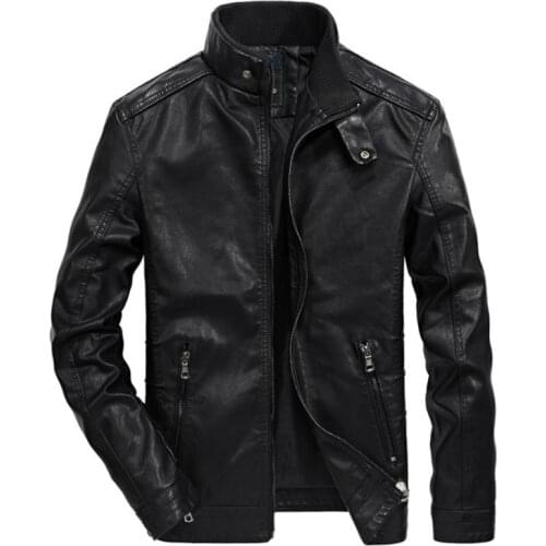New arrival Men Casual Leather Jacket Stand Collar Motorcycle Leather Jackets Coats Slim Fit Zippers Biker Jacket Male