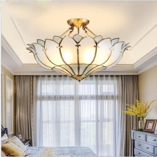 L Copper semi-chandelier European living room lighting romantic warm bedroom room restaurant American semi-ceiling copper lamp