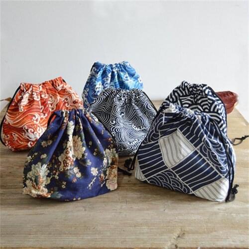 Japanese Style Lunch Box Bag Drawstring Lunch Bag Bento Tote Pouch Portable Children Storage Box Travel Tableware Storage Bag