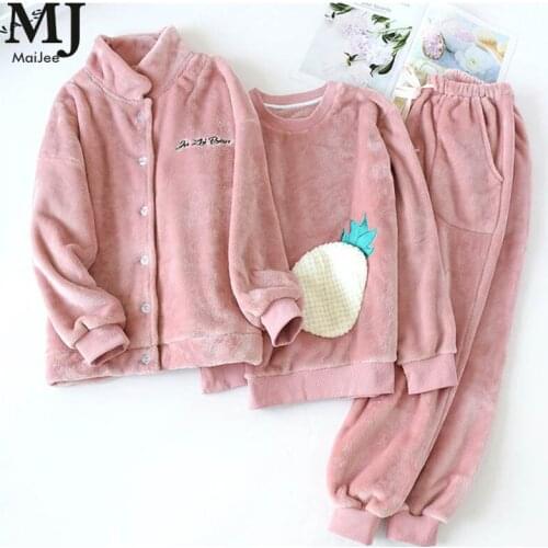MJ172A 3Pic Flannel Sleepwea Winter Pajama Set Thickening Pink Pajamas Pyjama Women Pijama Mujer Pijamas Entero Pyjamas Feminino