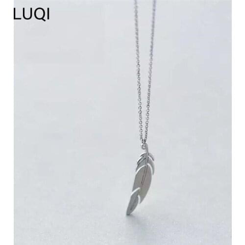 S925 Silver Fashion Simple Glossy Feather Necklace N496