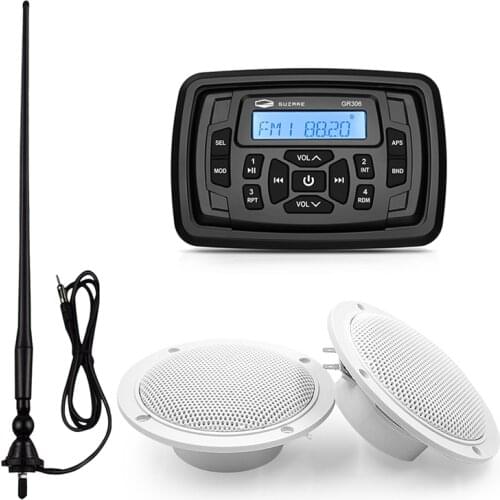 Marine Stereo Bluetooth Waterproof Boat Audio FM AM Car MP3 Player+4inch Marine Speaker+Radio Antenna For RV Golf Cart UTV Yacht