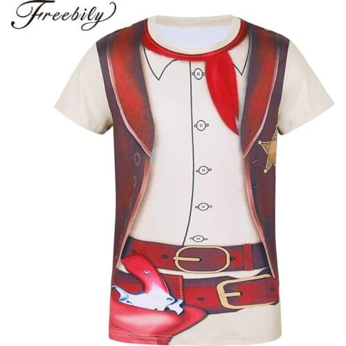 Men Cowboy Printed T-shirt Cosplay Costume Western Cool Cowboy 3 D Printing Tees In Carnival Party Cowboy T-shirts