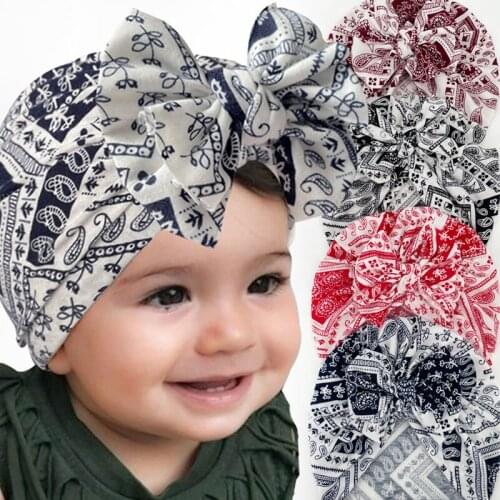 Autumn Warm Big Bowknot Baby Hat Turban Sweet Floral Newborn Girl Boy Head Wrap Cute Soft Elastic Infant Toddler Beanies Bonnet