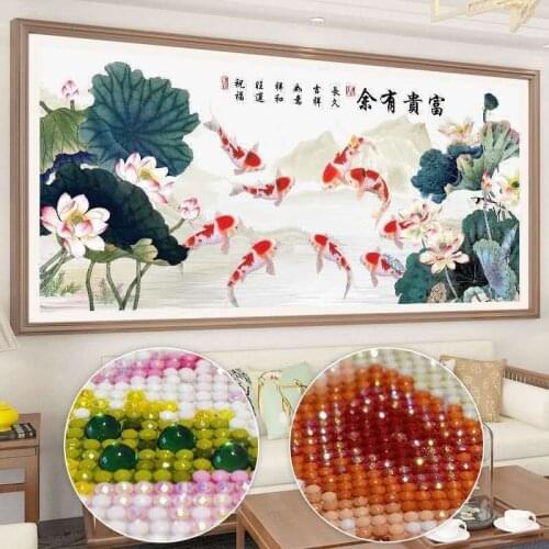 AB Special Diamond Painting DIY Home Decoration Wall Art Diamond Embroidery Cross Stitch Kits Mosaic Full Drill Lotus and Fishes