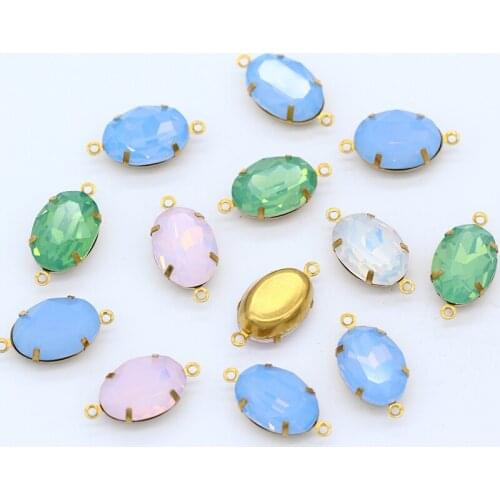 12p 13x18mm oval opal color double hole beads Framed glass charm pendants Fit Women Handmade DIY Earring Necklace Jewelry Making