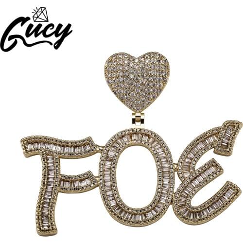 GUCY Heart Button With Ladder Letter Necklace Creative Custom Name Necklace Women/Mens Hip Hop Fashon Jewelry For Gift