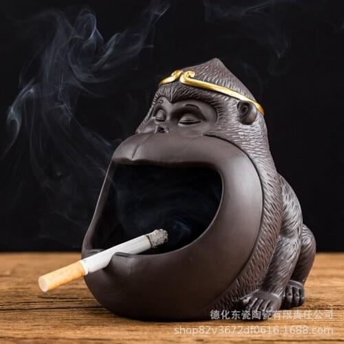 Zisha Animal Monkey Ashtray Household Living Room Windproof and Fly Ash Large Capacity Toad Ashtray Decor