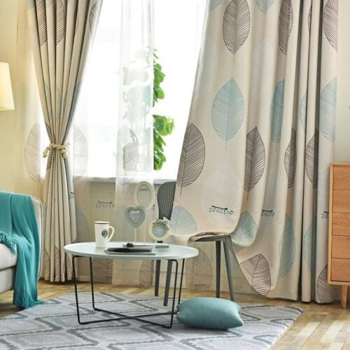 Popangel leaves printed blackout modern window curtain for living room 100% polyester Heat and sound insulation curtains