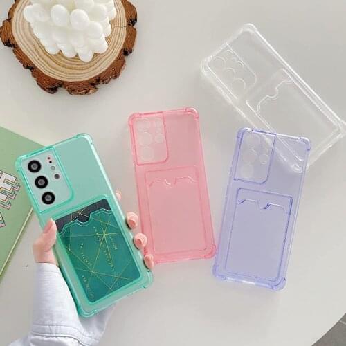 Transparent Silicone Cases For Samsung A02 A12 A22 A32 A52 A72 A32 S10 S20 FE S21 Plus Note 20 Ultra S10E With Card Wallet Cover