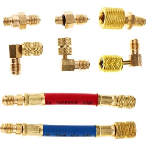 Adjustable R134A Adapter Fittings Quick Coupler High Low AC Air Conditioning Adapter Hose kit