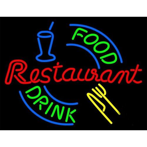 Restaurant Food Drinks Glass Cup Knife Fork Custom Handmade Real Glass Tube Advertise Decoration Display Neon Sign 24“X20"
