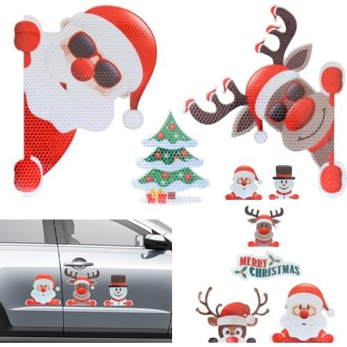 Christmas Decoration Car Sticker Magnetic Decal Refrigerator Magnets Santa Claus Snowman Xmas Tree Reflective Sticker Car Decor
