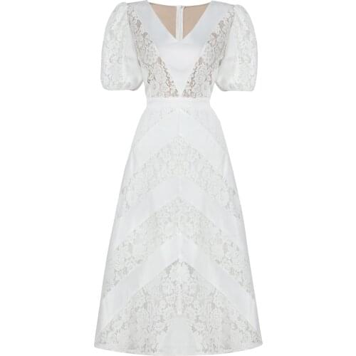 Sexy Lace Women Dress New White Party Club Elegant Fashion Women V Neck A-line Summer Dresses Clothes
