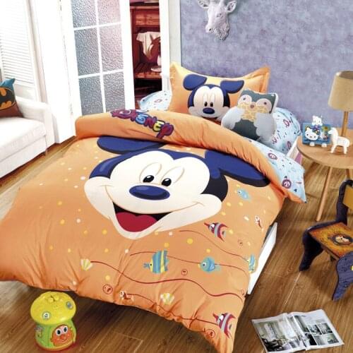 Disney Cartoon Mickey Mouse Orange Bedding Set Comfy Duvet Bed Cover Pillowcase Bed Sheet Children Bedroom Decor Home Fabric